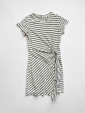 GAP Striped Side Tie T-Shirt Dress Size M Black White Short Sleeve Casual Mini
